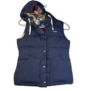 Penfield XS Navy Down Puffer Vest Plaid Lined Hooded Outdoor Jacket Gorpcore